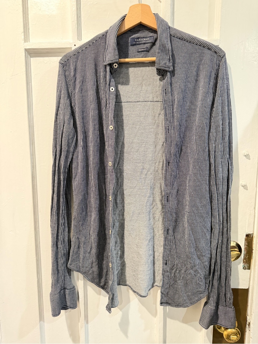 Zara Man Navy and White Striped Button Shirt